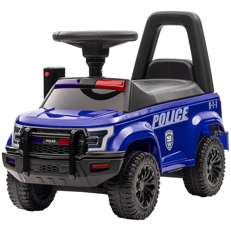 Children's Blue Police Truck Ride-On Car with Sliding Feature and Under-Seat Storage Magic Cars 3