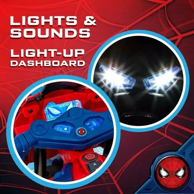 Spider-Man 6V Battery Powered Kids Motorcycle with Working Headlights Ages 3+ Magic Cars 2
