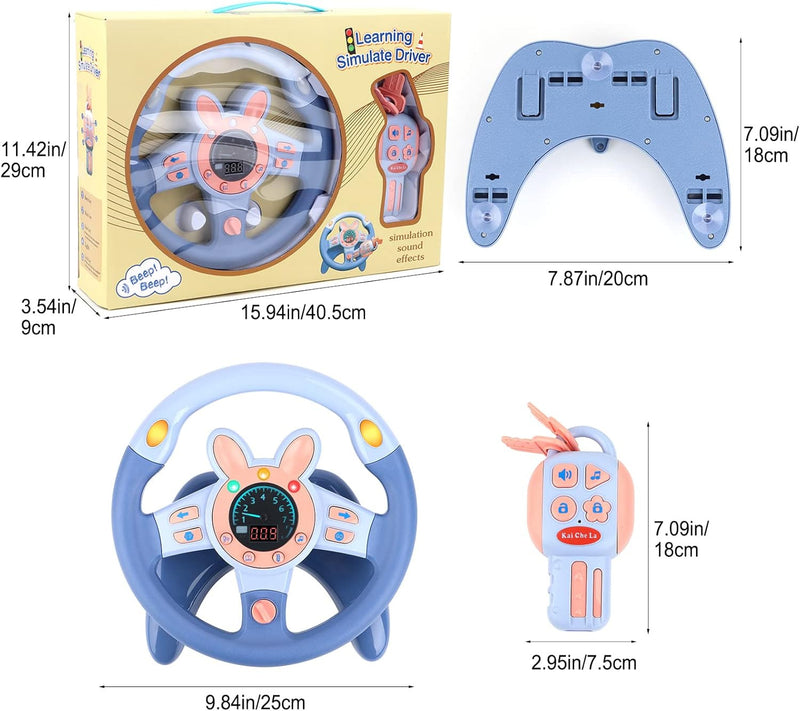 Kids Backseat Steering Wheel Toy with Key for Pretend Driving and Interactive Play Magic Cars 2