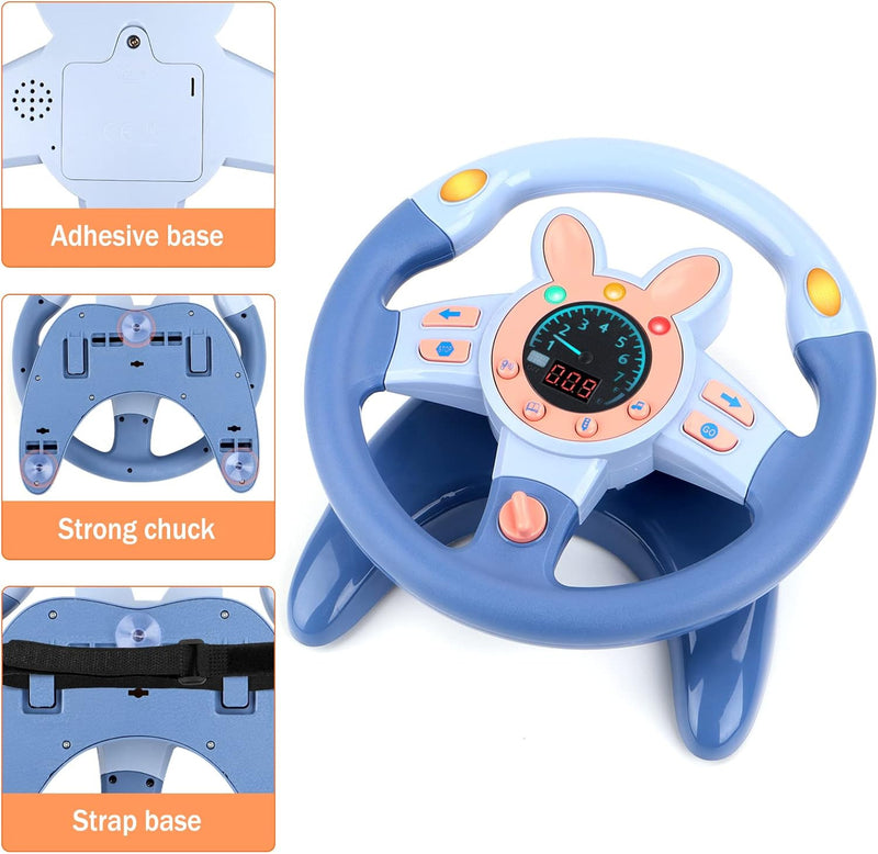 Kids Backseat Steering Wheel Toy with Key for Pretend Driving and Interactive Play Magic Cars 3