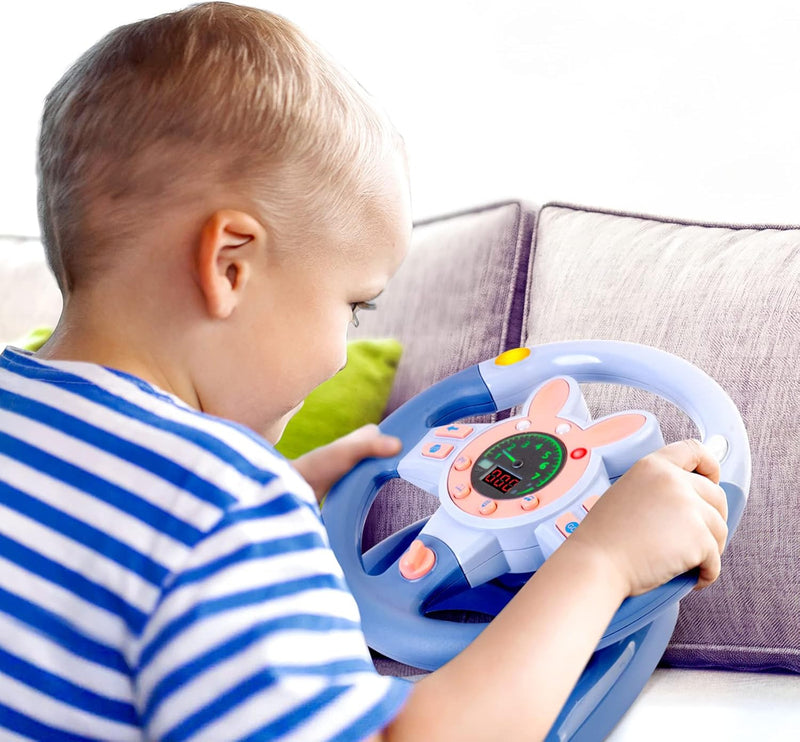 Kids Backseat Steering Wheel Toy with Key for Pretend Driving and Interactive Play Magic Cars 4