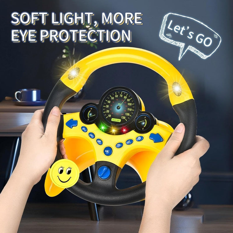 Kids Steering Wheel Toy for Car Backseat with Lights, Music, and Suction Cup Base Magic Cars 1