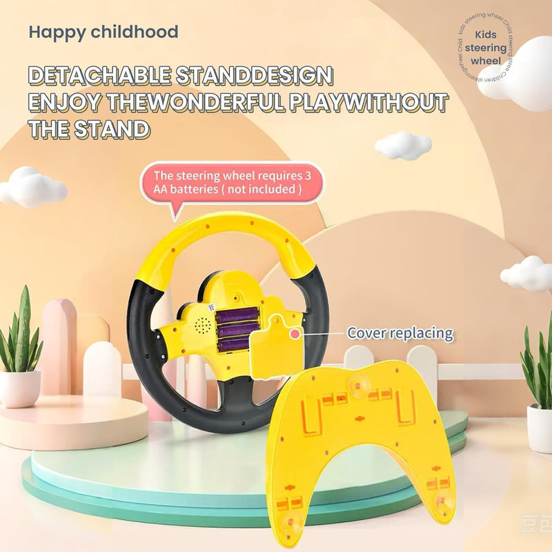 Kids Steering Wheel Toy for Car Backseat with Lights, Music, and Suction Cup Base Magic Cars 2
