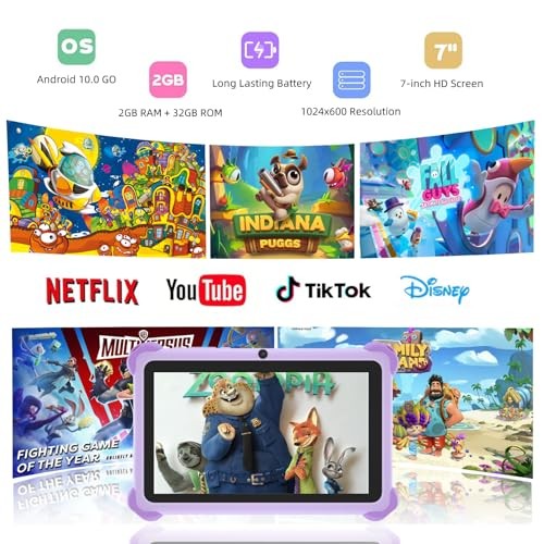 7-Inch Android Kids Tablet 32GB with Protective Case for Toddlers Magic Cars 6