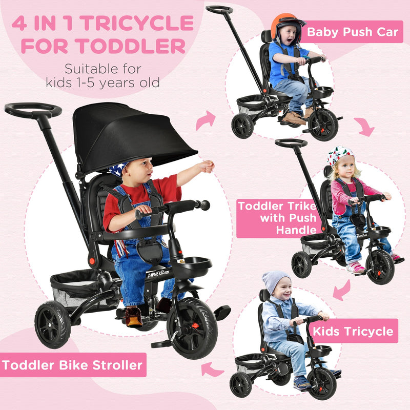 Kids 4-in-1 Tricycle with Reversible Seat in Black Magic Cars 4