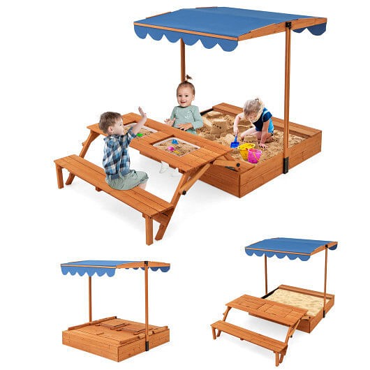 Natural Kids Wooden Sensory Sandbox with Foldable Picnic Table and Bench Magic Cars 1