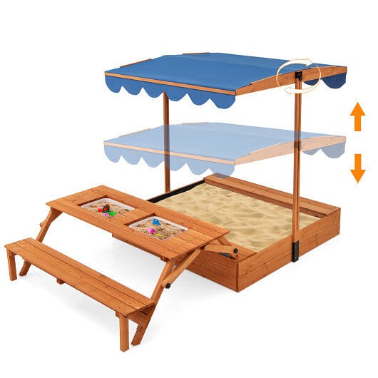 Natural Kids Wooden Sensory Sandbox with Foldable Picnic Table and Bench Magic Cars Variant 0