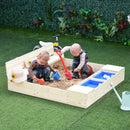 Wooden Kids Sandbox with Two Plastic Boxes, Foldable Bench Seat, and Waterproof Cover Magic Cars 1