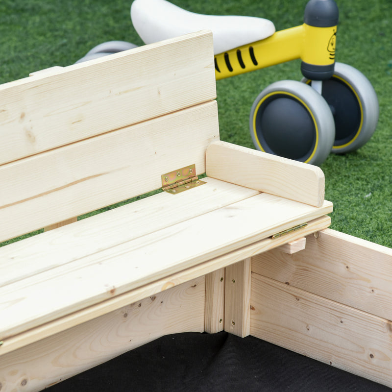 Wooden Kids Sandbox with Two Plastic Boxes, Foldable Bench Seat, and Waterproof Cover Magic Cars 4