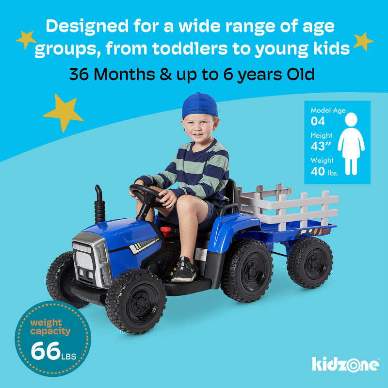 12V Kids Electric Ride-On Tractor with Trailer, LED Lights, and Bluetooth Magic Cars 10