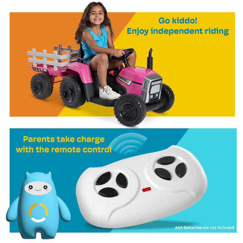 12V Kids Electric Ride-On Tractor with Trailer, LED Lights, and Bluetooth Magic Cars 11