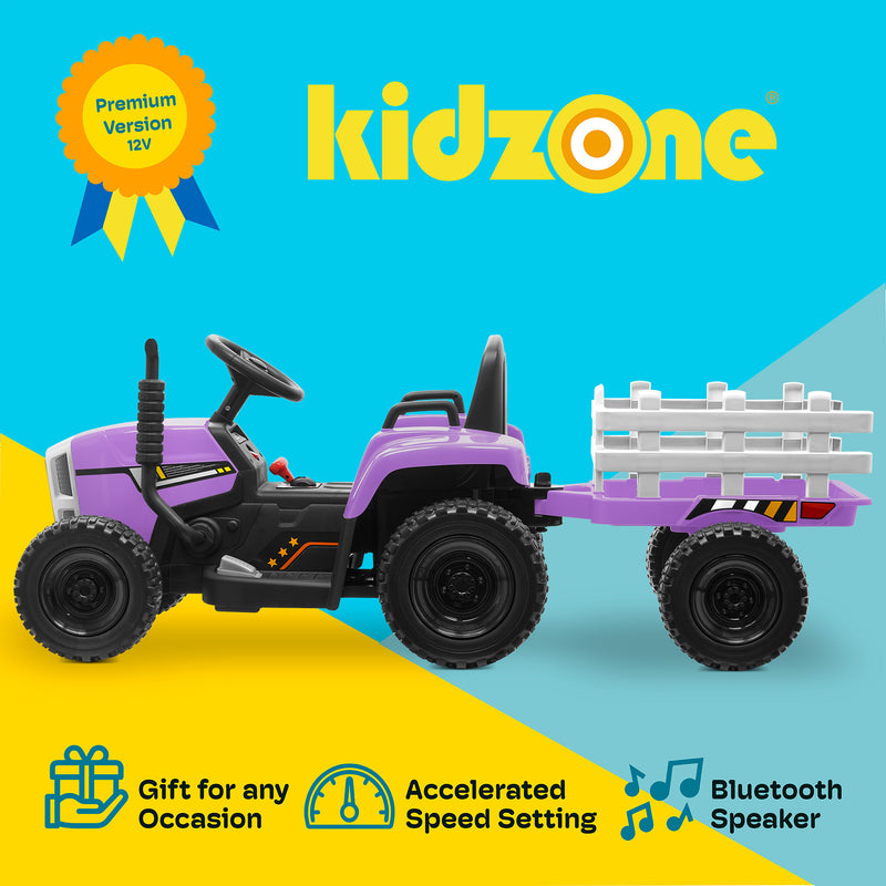 12V Kids Electric Ride-On Tractor with Trailer, LED Lights, and Bluetooth Magic Cars 1