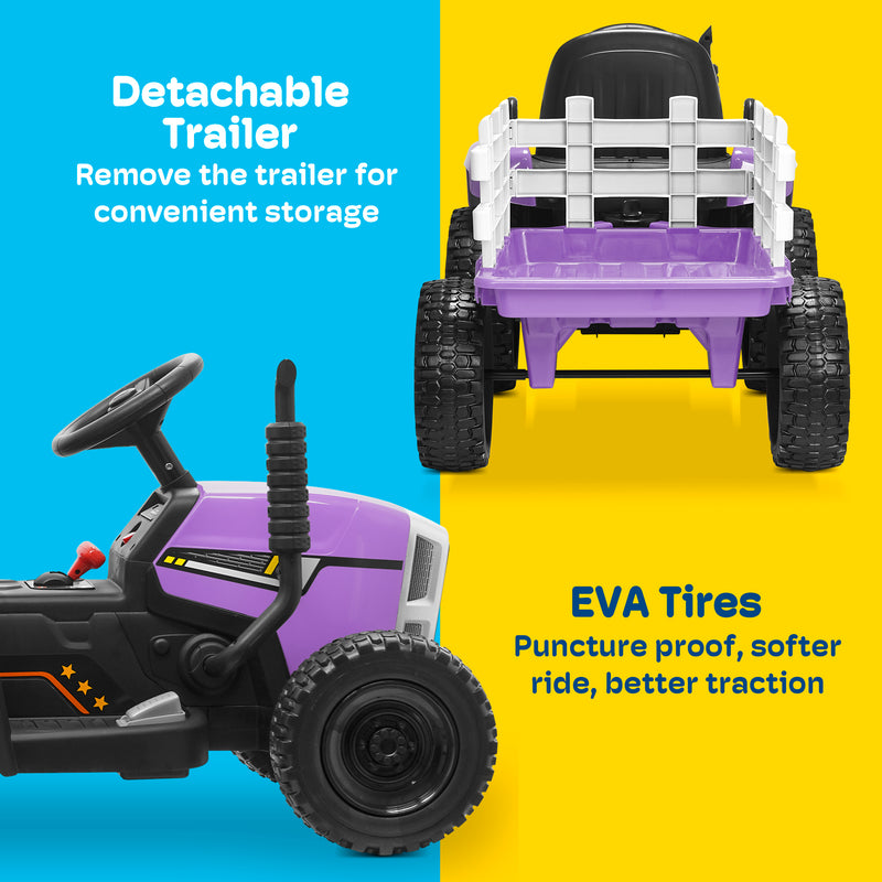 12V Kids Electric Ride-On Tractor with Trailer, LED Lights, and Bluetooth Magic Cars 3