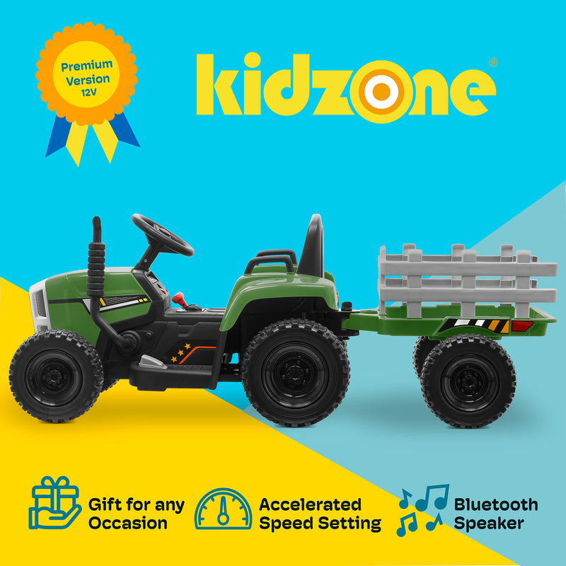 12V Kids Electric Ride-On Tractor with Trailer, LED Lights, and Bluetooth Magic Cars 7