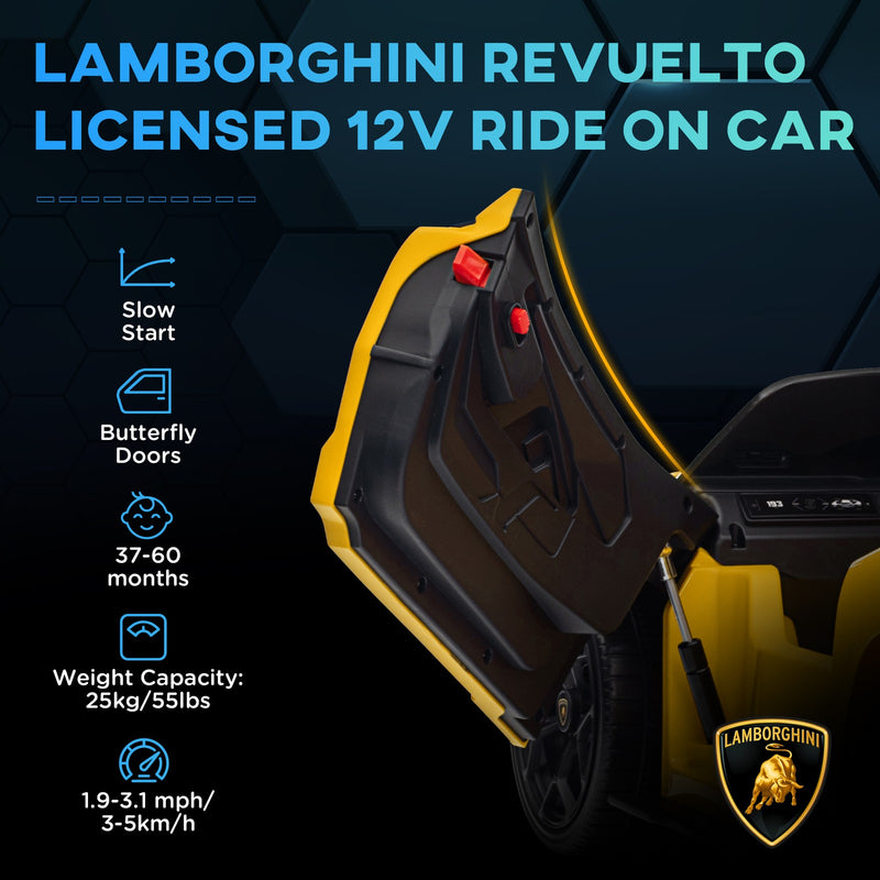 Licensed Lamborghini Revuelto Kids Ride-On Car with Suspension in Yellow Magic Cars 4