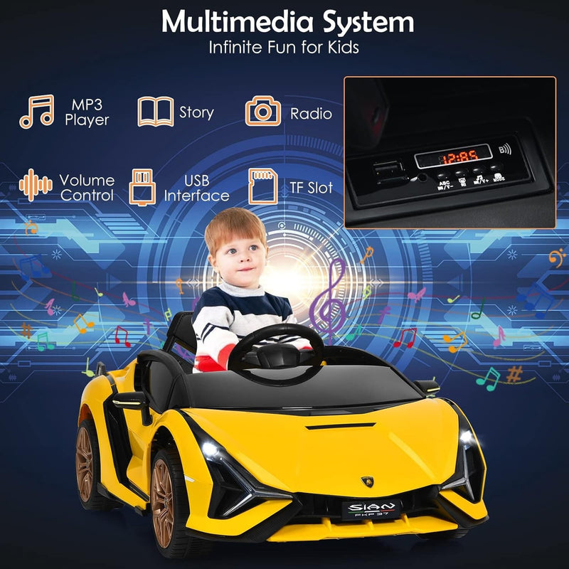 12V Ride-On Toddler Car with Multimedia Player, Yellow Magic Cars 4