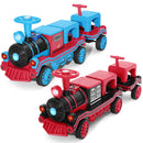 Large 2-Seater 12V Electric Kids Ride-On Train with Carriage, Music, and Lights in Blue and Red Magic Cars 12