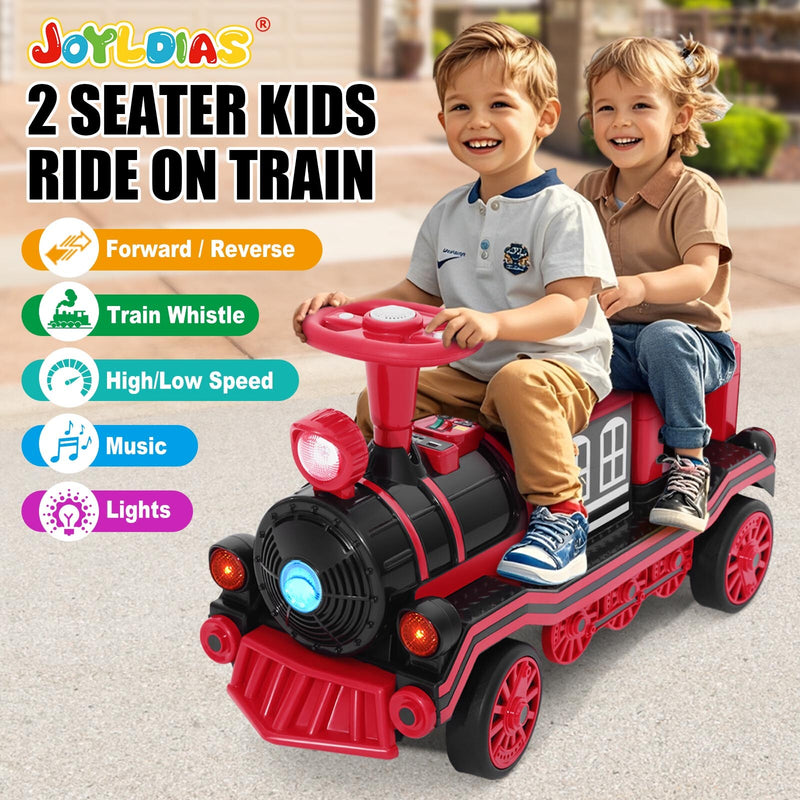 12V Electric 2-Seater Kids Ride-On Train with Music, Lights, Storage – Red Magic Cars 0