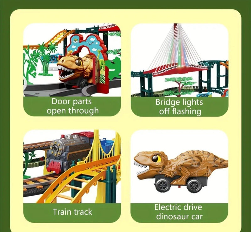 Large Electric Tyrannosaurus Dinosaur Amusement Park Track Car Simulation Toy Magic Cars 3