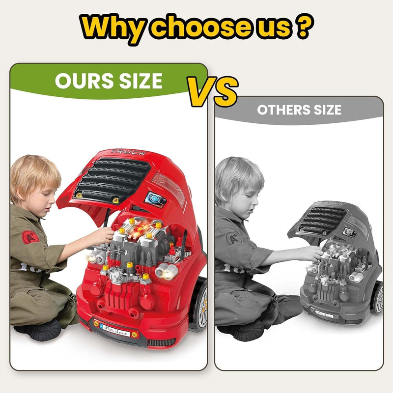 Large Take Apart Truck Engine Set with RC Key and Realistic Sounds for Ages 3-8 Magic Cars 4