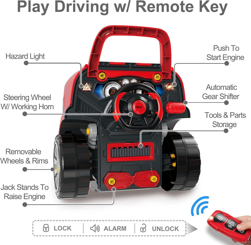 Large Take Apart Truck Engine Set with RC Key and Realistic Sounds for Ages 3-8 Magic Cars 6