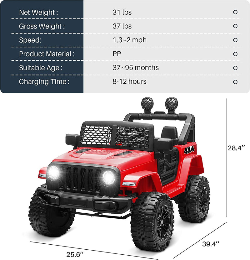 12V Electric Ride-On Truck for Kids with 2 Seats, LED Lights, MP3 Player, and Remote Control Wheels Magic Cars 6