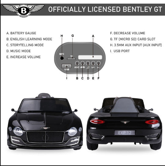 Licensed 12V Bentley Style Kids Electric Ride-On Car with 2.4G Remote Control Magic Cars 16