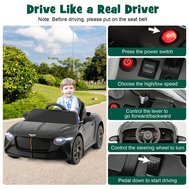 Licensed Bentley Bacalar Kids 12V Ride-On Racer Car with LED Lights Black Magic Cars 8