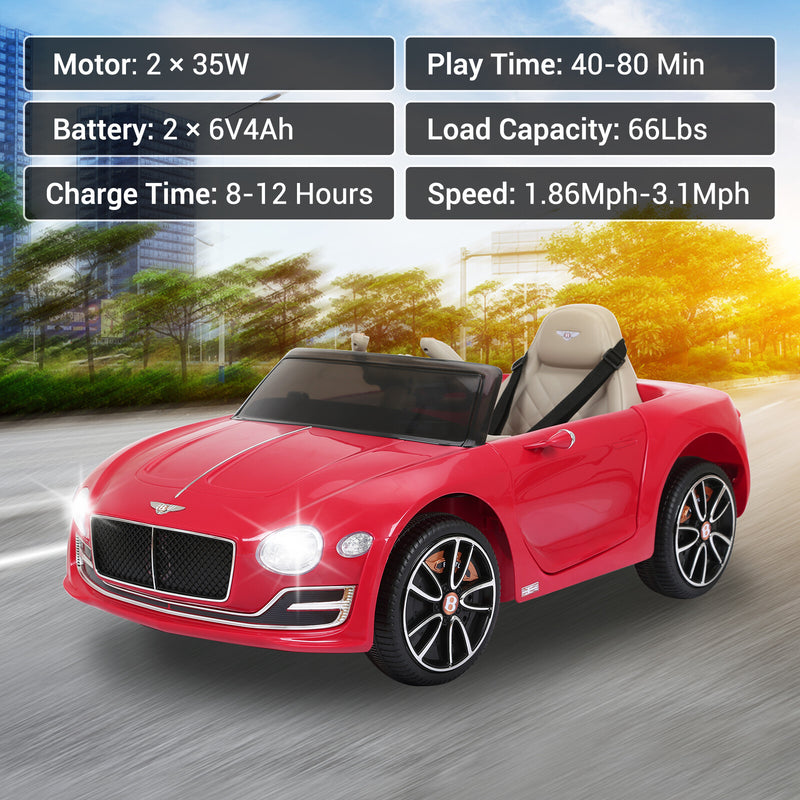 12V Electric Kids Ride-On Car with Remote Control, LED Lights, and MP3 Player, Bentley Style Magic Cars 3