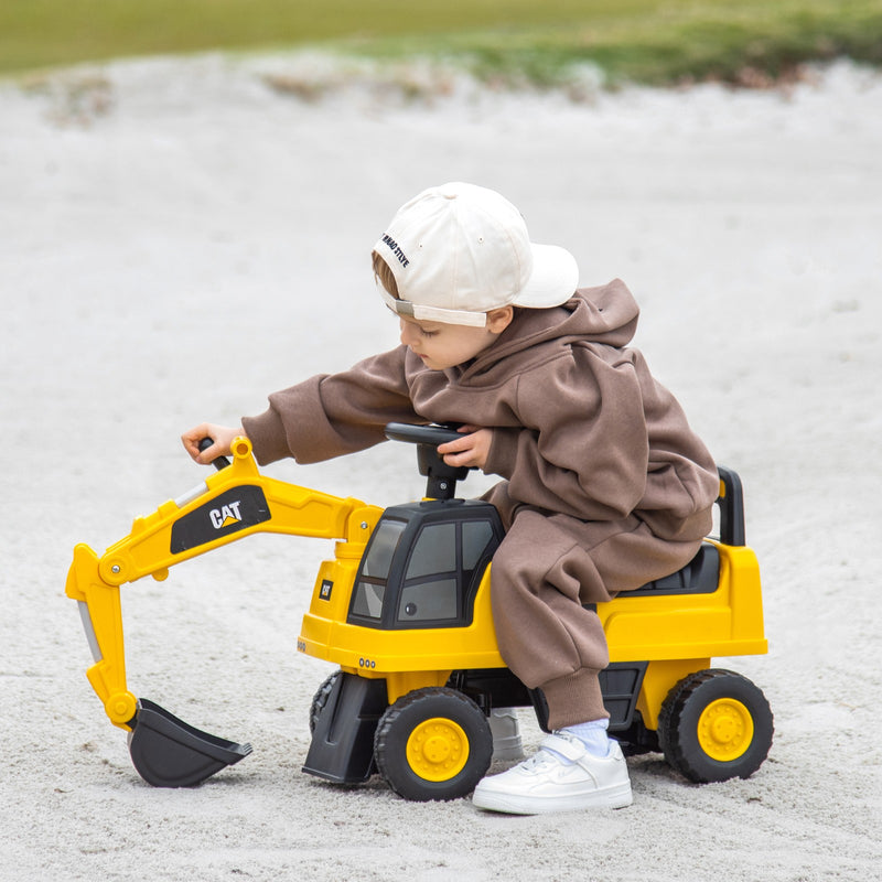 Kids Ride-On Caterpillar Excavator Toy with Digging Bucket and Storage Compartment Magic Cars 3