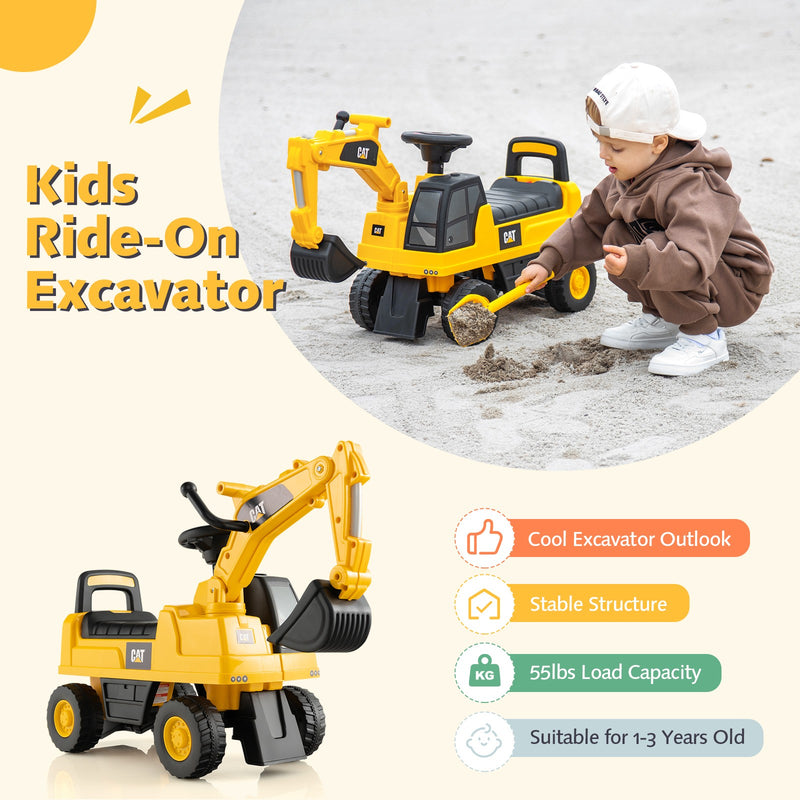 Kids Ride-On Caterpillar Excavator Toy with Digging Bucket and Storage Compartment Magic Cars 4