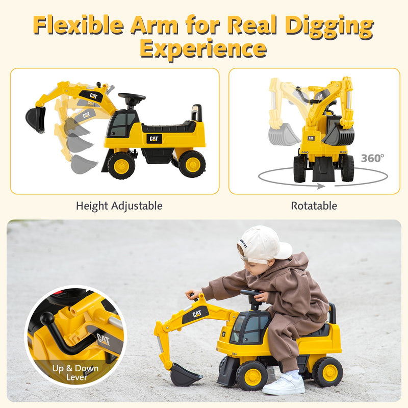 Kids Ride-On Caterpillar Excavator Toy with Digging Bucket and Storage Compartment Magic Cars 5