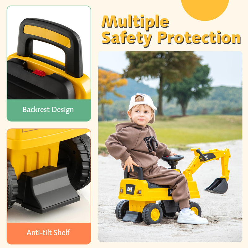 Kids Ride-On Caterpillar Excavator Toy with Digging Bucket and Storage Compartment Magic Cars 6