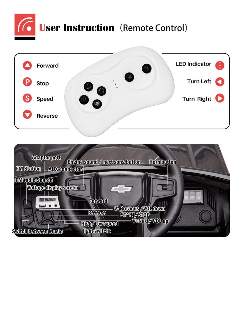 Licensed Chevrolet Silverado 12V Electric Ride-On Truck for Kids with 4 Wheels Magic Cars 4