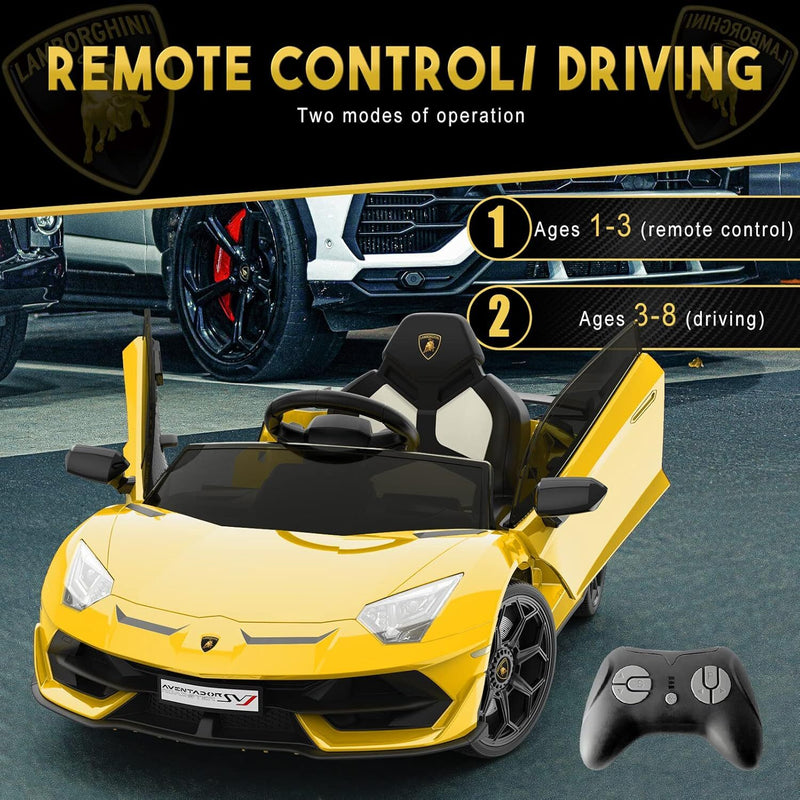 12V Licensed Lamborghini Ride-On Car with Remote Control and Hydraulic Doors Yellow Magic Cars 1
