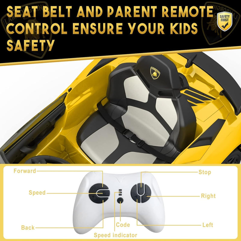 12V Licensed Lamborghini Ride-On Car with Remote Control and Hydraulic Doors Yellow Magic Cars 4