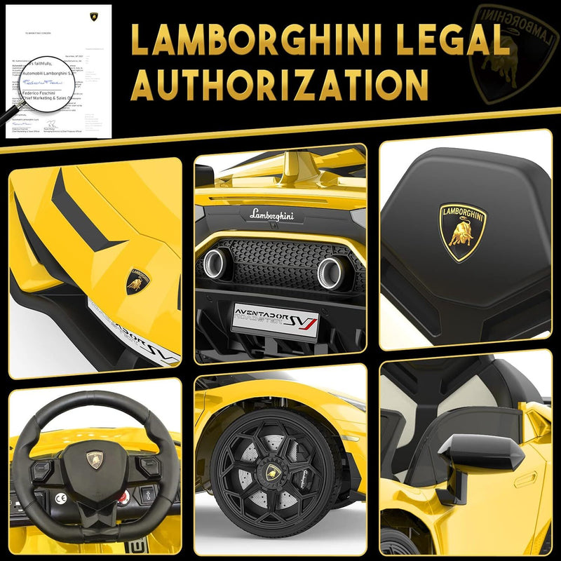 12V Licensed Lamborghini Ride-On Car with Remote Control and Hydraulic Doors Yellow Magic Cars 5