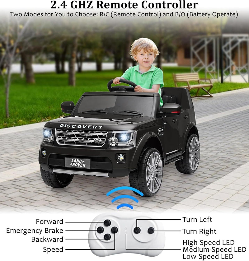 Licensed Land Rover Ride-On Car with Parent Remote Control and Shock Absorbers for Kids Black Magic Cars 2