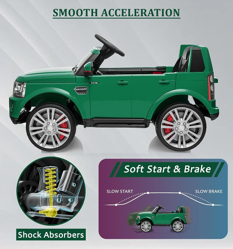 Licensed Land Rover Ride-On Car with Parent Remote Control and Shock Absorbers for Kids Green Magic Cars 4