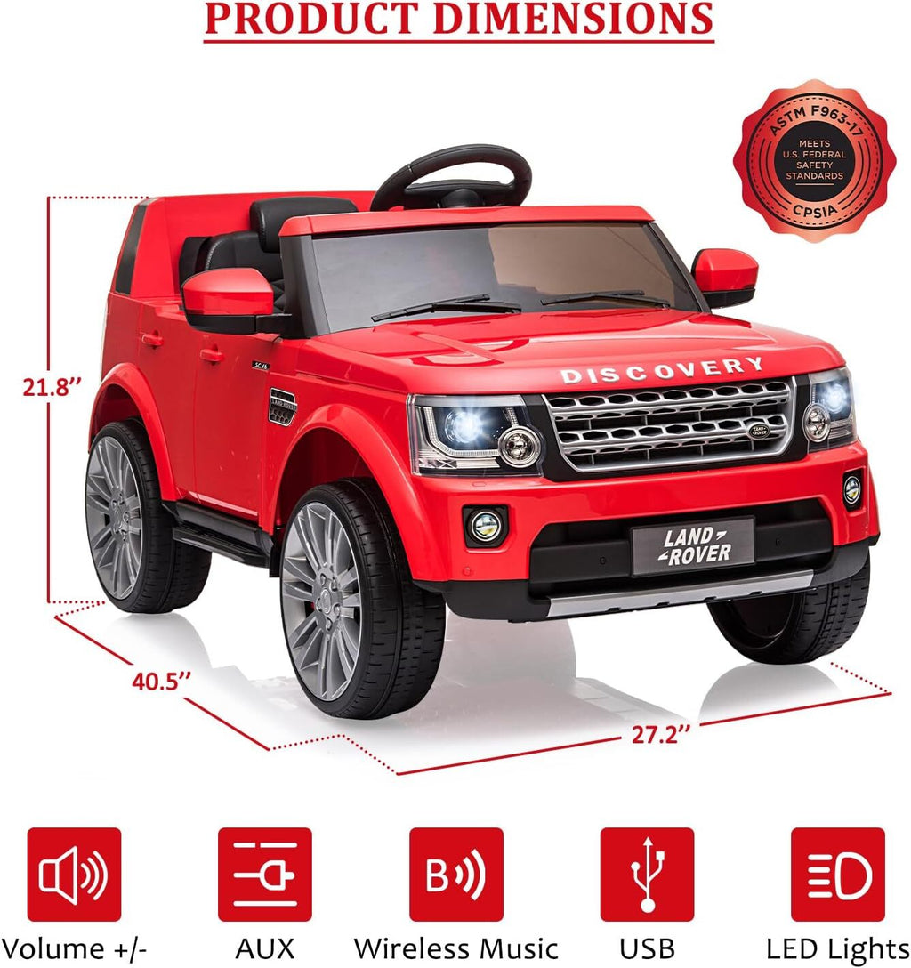 Land Rover Ride On Licensed Land Rover Red Ride-On Car with Parent Remote Control and Sho