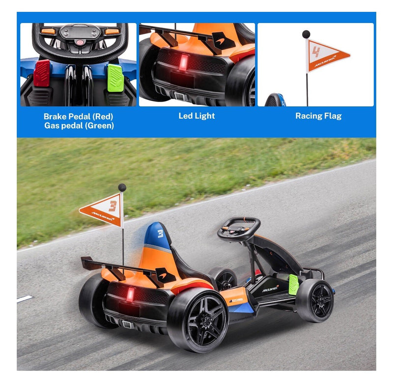 Licensed McLaren 24V Battery-Powered Kids Ride-On Go-Kart with Bluetooth and 2-Speed Modes Magic Cars 3