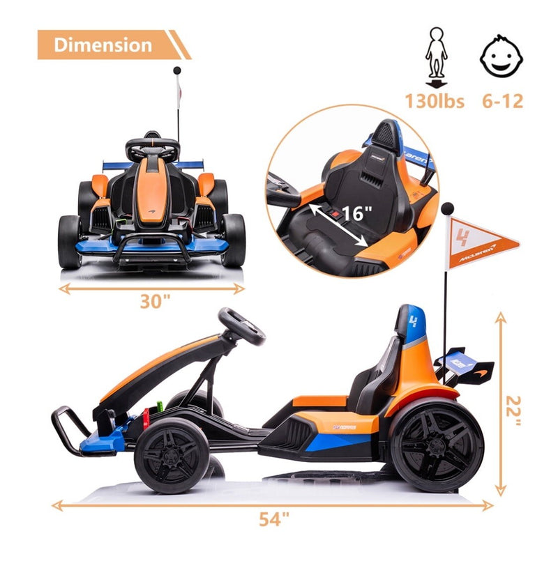 Licensed McLaren 24V Battery-Powered Kids Ride-On Go-Kart with Bluetooth and 2-Speed Modes Magic Cars 4