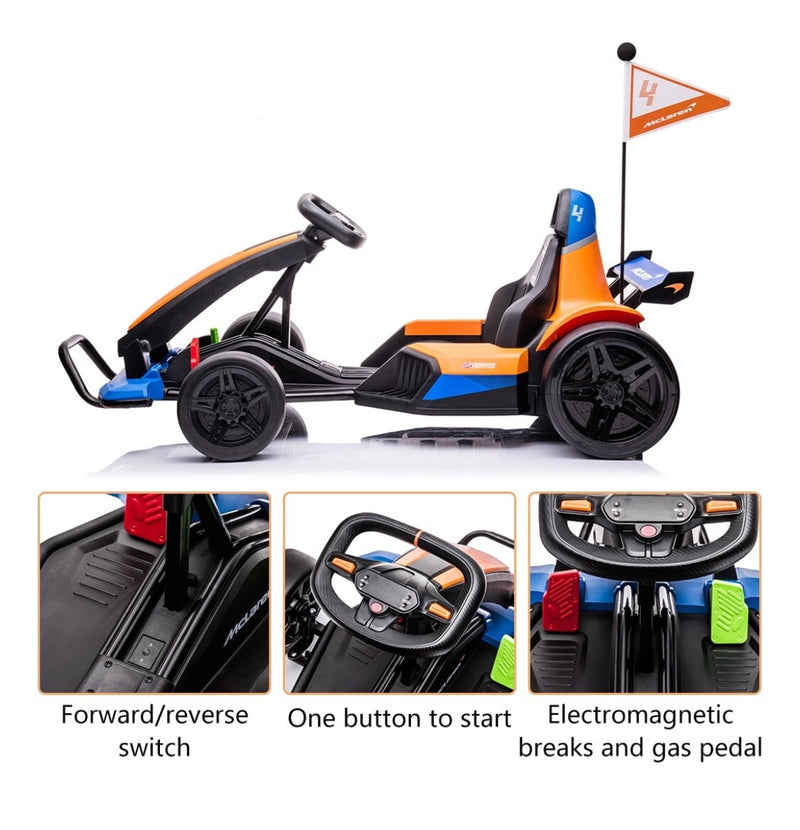Licensed McLaren 24V Battery-Powered Kids Ride-On Go-Kart with Bluetooth and 2-Speed Modes Magic Cars 6