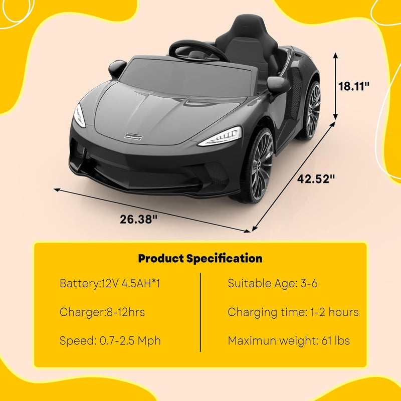 Licensed McLaren Ride-On Car with Hydraulic Doors, Remote Control, and 2 Speeds - Black Magic Cars 2