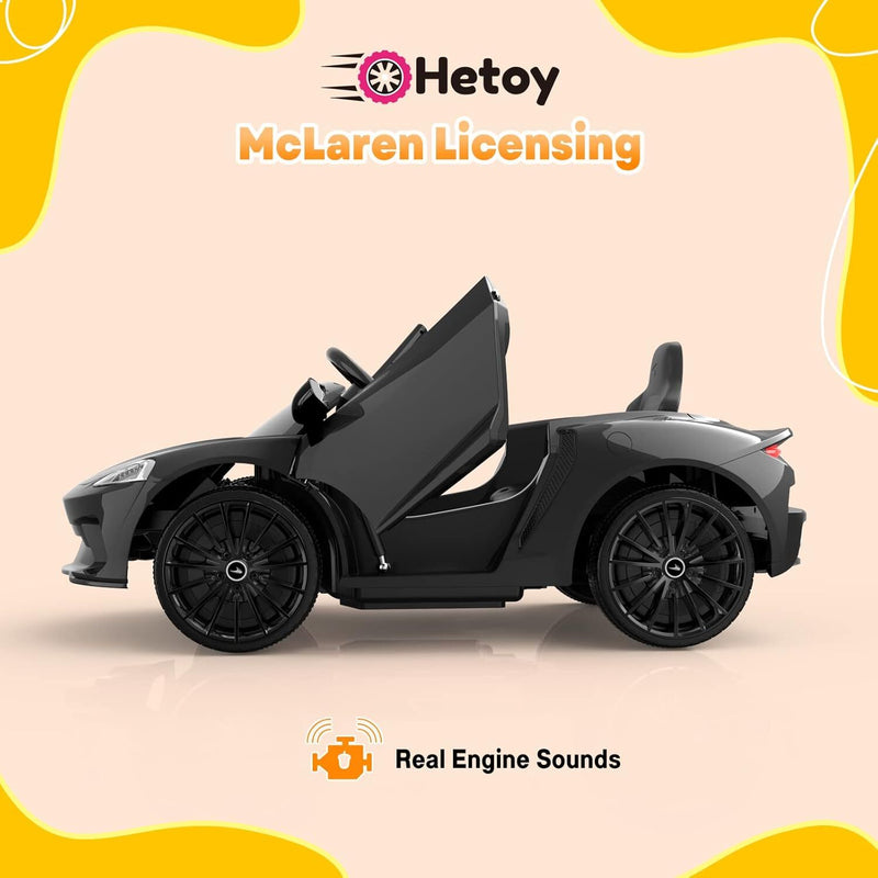 Licensed McLaren Ride-On Car with Hydraulic Doors, Remote Control, and 2 Speeds - Black Magic Cars 3