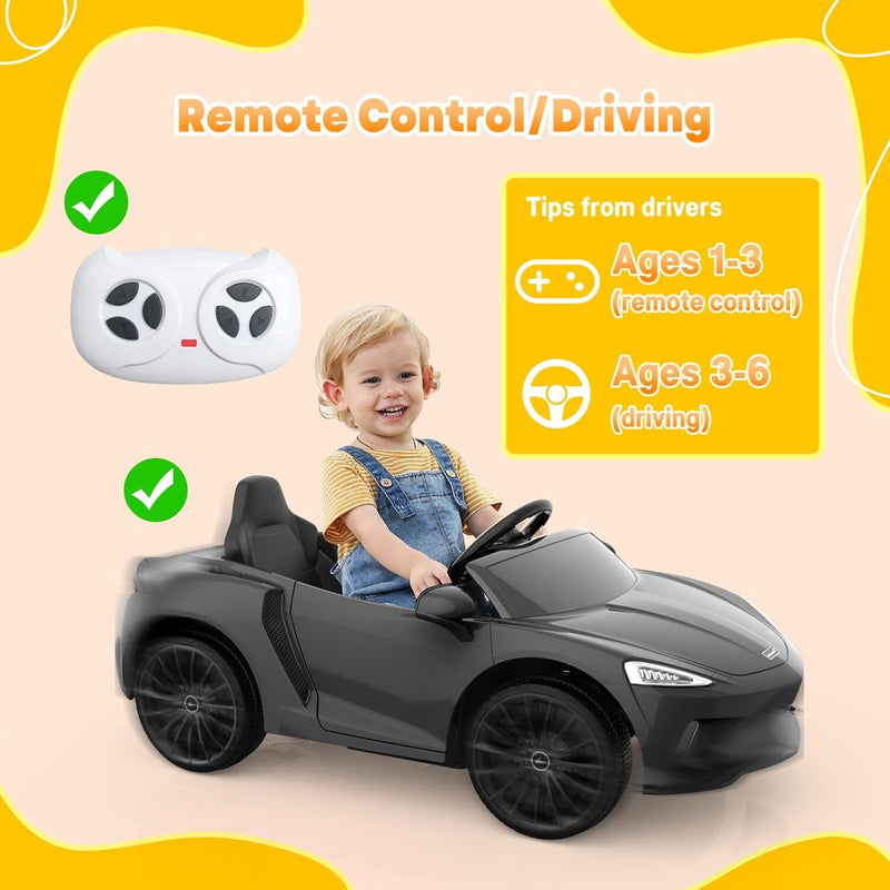 Licensed McLaren Ride-On Car with Hydraulic Doors, Remote Control, and 2 Speeds - Black Magic Cars 4