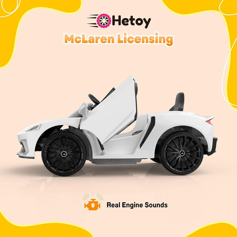 Licensed McLaren Ride-On Car with Hydraulic Doors, Remote Control, 2 Speeds, and Music Magic Cars 2
