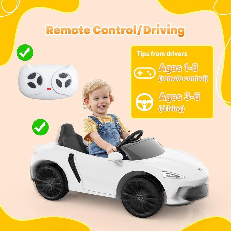 Licensed McLaren Ride-On Car with Hydraulic Doors, Remote Control, 2 Speeds, and Music Magic Cars 4