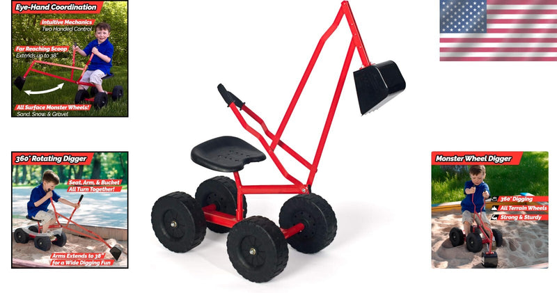 Lightweight Excavator Ride-On Toy with 8-Inch Monster Wheels for All-Terrain Use Magic Cars 1
