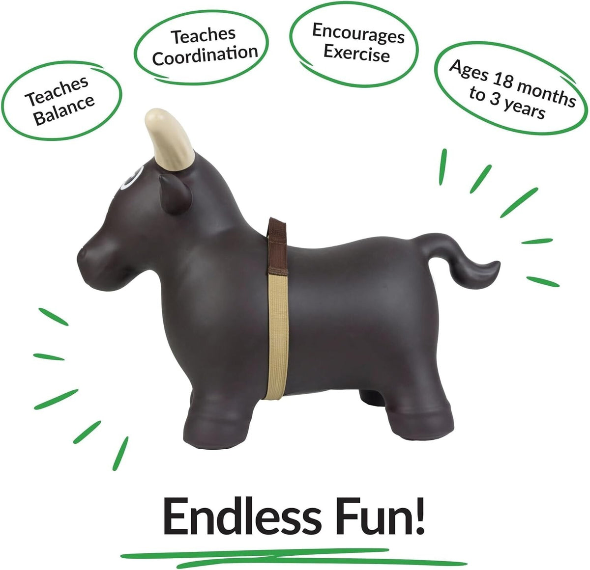 Inflatable Rodeo Bull Ride-On Toy Set for Toddlers and Kids
